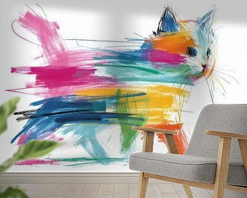 Abstract cat art - expressive and colourful by Peter Pen Drawings and Paintings