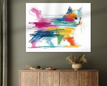 Abstracte kattenkunst – expressief en kleurrijk van Peter Pen tekeningen en schilderijen