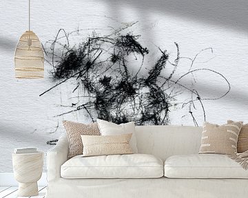 Abstract Dog - Expressive Black and White Art by Peter Pen Drawings and Paintings
