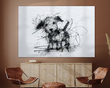 Abstracte Hond – Expressieve Zwart-Wit Kunst van Peter Pen tekeningen en schilderijen