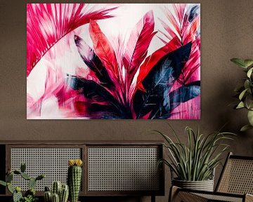 Rode abstracte bladeren kunstwerk van Art & Soul Creations