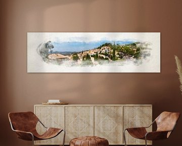 Zomerse Zaligheid over Bormes-les-Mimosas, gevangen in Aquarel