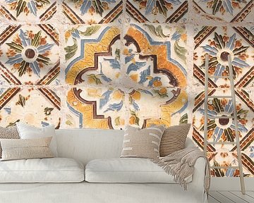 Old azulejos or tiles in Sintra, Portugal art print - brown retro pattern, street and travel photography by Christa Stroo photography