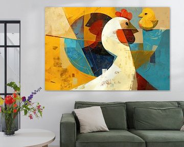 Haan Schilderij | Colorful Shapes of Farm Life van ARTEO Schilderijen