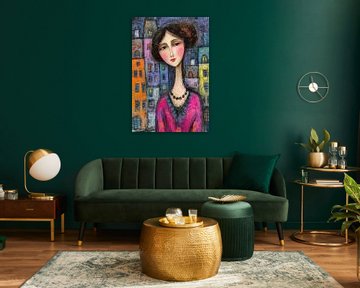 IJsland Stedelijke Vrouw van Abstract Schilderij