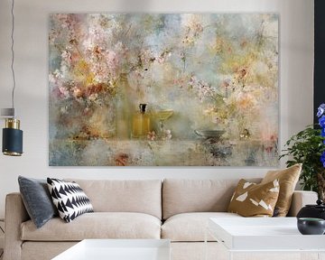 Romantisch Bloesem Schilderij, Dromerige Compositie in Pastelkleuren, Abstract & Poëtisch Kunstwerk van Joriali fotografie en schilderijen