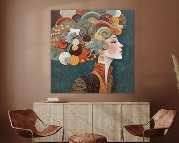 Abstract Portret van Vrouw met Bladeren van Kunst Kriebels