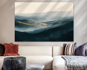 Abstracte Heuvels | Silent Dawn upon the Hills van Abstract Schilderij