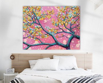 Joyful Tree With Golden Flowers van De Mooiste Kunst
