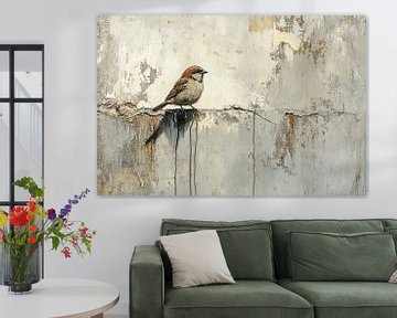 Vogel an der Wand | Vogel und Erde an der Wand von Kunst Laune