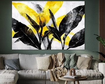 Oeuvre d'art abstraite feuilles jaunes