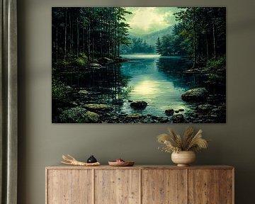 Lac miroir dans un paysage forestier