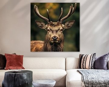 Noble stag in the warm autumn light of the forest