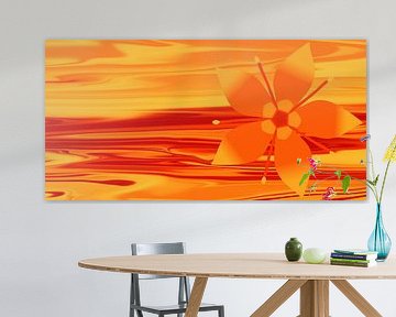 Abstract orange sunset with flower by True Nature Art