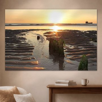 Sunset with ship near Rantum on Sylt by Martin Flechsig