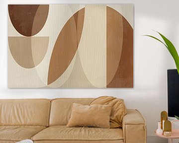 Geometric abstract art in brown colors on linen by Dina Dankers