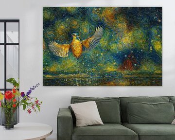 Eisvogel in Farbe und Bewegung, gemalt wie van Gogh von Thijs Schouten