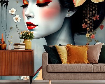 Malerei Geisha mit Blumen