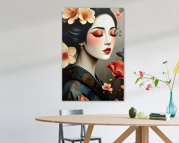 peinture Geisha avec des fleurs sur Egon Zitter