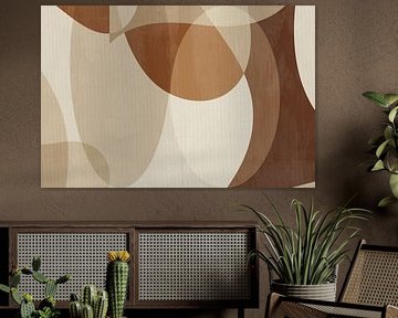 Abstracte organische vormen in beige en bruin op linnen van Abstract Minimalist Art