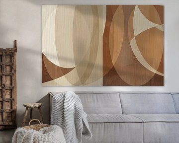 Abstracte vormen in neutraal bruin op linnen van Abstract Minimalist Art