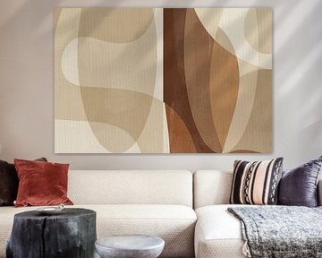 Moderne abstracte kunst in beige en bruin op linnen van Abstract Minimalist Art