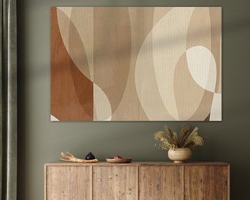 Abstracte organische vormen in zacht beige, bruin op linnen van Abstract Minimalist Art