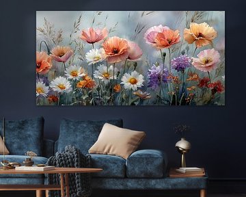 Summer meadow with dancing wildflower dreams