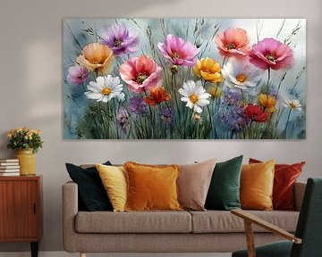 Watercolour dreams of a colourful summer meadow