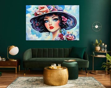 Bloemen meisje | Meisje Hoed van Blikvanger Schilderijen