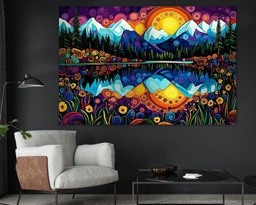 Colourful mountain scenery at sunrise