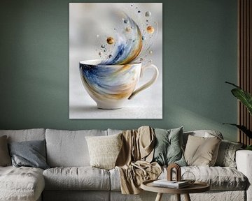 Porcelain Teacup with Swirling Galaxy Digital Art Wall Art