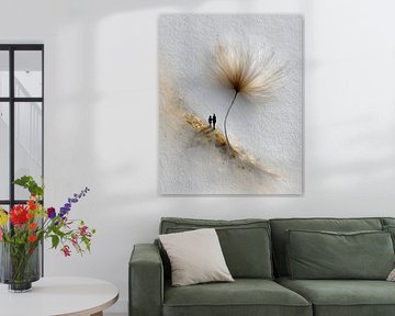 Minimalist Dandelion Seed Wall Art, Scandinavian Inspired Print, Modern Gallery Wall Decor, Sentimental Shadow Art, Cream and Gold Accent by Beeld Creaties Ed Steenhoek | Photography and Artificial Images