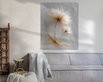 Dandelion Seed Wall Art, Minimalist Art Print, Scandinavian Decor, Cream and Gold, Modern Wall Decor, Fine Art Print, Gift for all Ages by Beeld Creaties Ed Steenhoek | Photography and Artificial Images