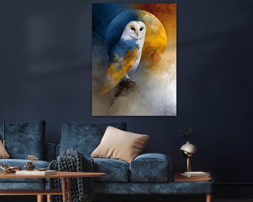 Majestic Owl in Indigo Moon Modern Graphic Style Wall Art by Beeld Creaties Ed Steenhoek | Photography and Artificial Images