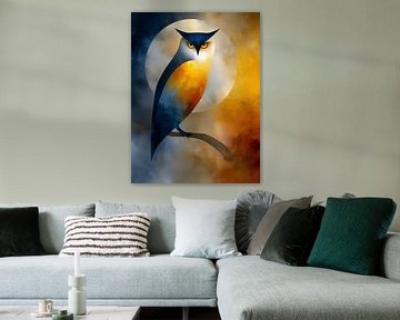 Indigo Owl With Golden Eyes Silhouette Graphic Wall Art by Beeld Creaties Ed Steenhoek | Photography and Artificial Images