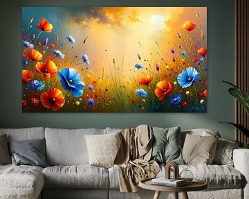 Coucher de soleil dans la lumière chaude du dépérissement - Un hommage à la plénitude de l'été, à la croissance libre et à la beauté silencieuse des adieux sur AidasignArt