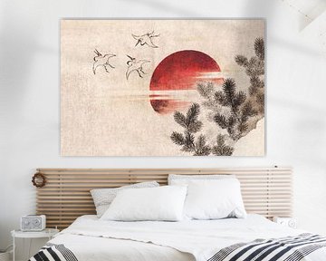 Birds and Sunset by Katsushika Hokusai's by Apolo Prints
