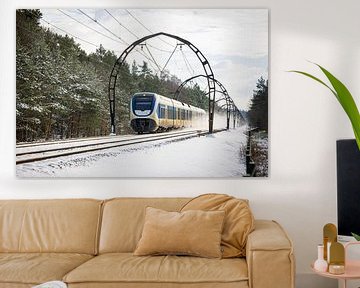 Een sprinter van de NS onder de 'Gotische bogen' met sneeuw van Stefan Verkerk fotografie