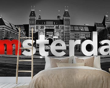 I Amsterdam at the Rijksmuseum in Amsterdam in black and white by STUDIO VAN DE VEN & CO