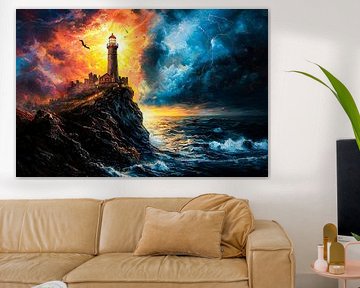 Dramatic lighthouse in storm