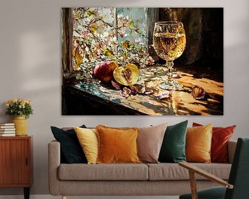 Still life with glass and fruit