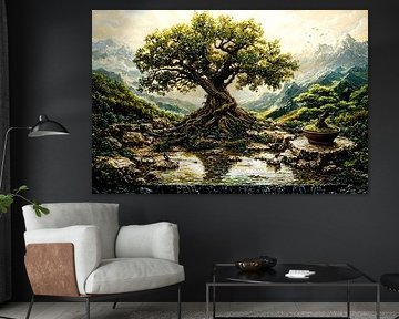 Boom in landschap met bergen