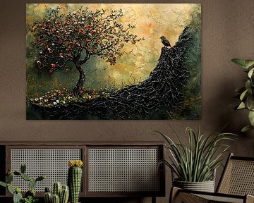 Arbre et oiseau sur une colline