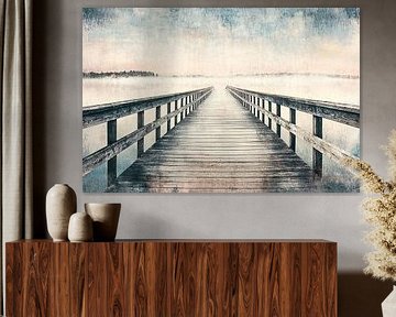 Rustic wooden bridge in mist by Imperial Art House