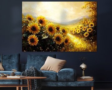 Stralend zonnebloemveld in zonlicht van Imperial Art House