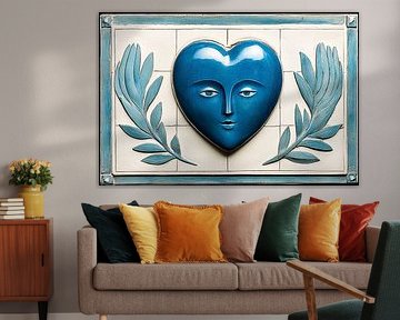 Coeur bleu avec feuilles décoratives