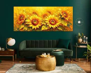Zonnebloemen tussen licht en stagnatie - een schilderkunstige hommage aan de zonnebloem als symbool van bloei, vergankelijkheid en de stille kracht van de zomer van AidasignArt