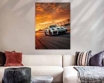 Porsche 911 GT3 RS Weißer und schwarzer Streifen im Sonnenuntergang von MIROKKU