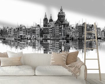 Schwarz-Weiß Amsterdam Architektur gespiegelt